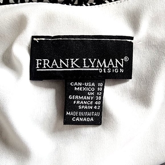 Frank Lyman Design Black White Geometric Dress Belted Elastic Waist - Picture 5 of 6